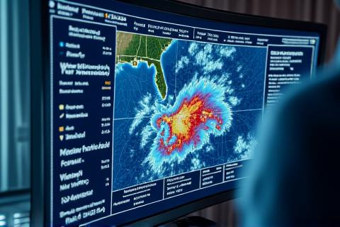 高解像度の気象予測データと気象レーダーのビジュアル